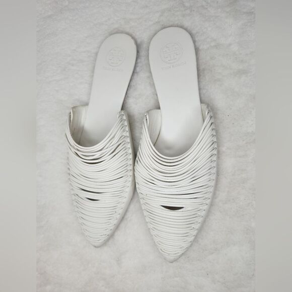 TORY BURCH White Sienna Pointed Toe Slip On Slide Flats size 8M - Picture 9 of 12